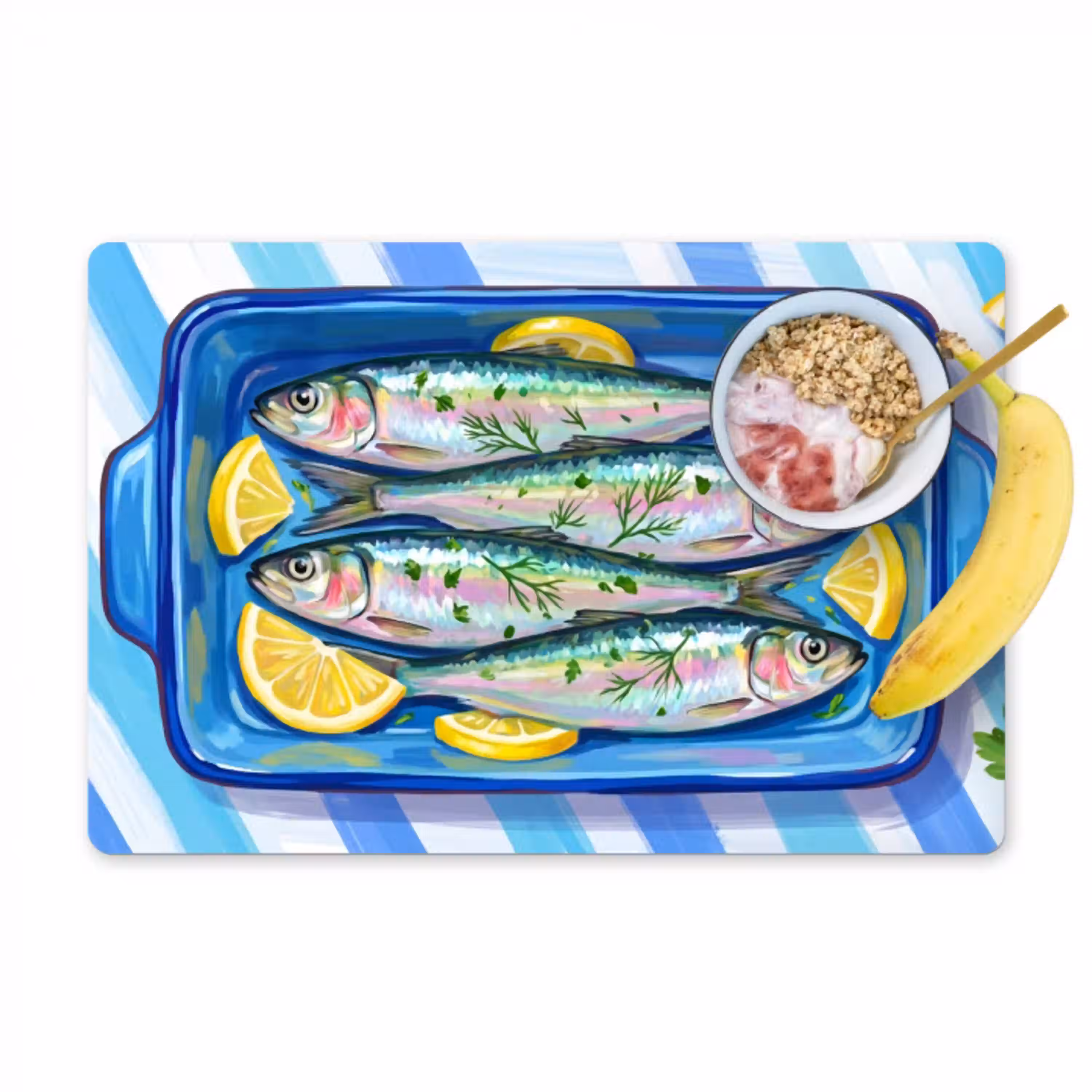 Vis - Citroen - Kruiden - Eten - Blauw Placemat vinyl groot -zzzproduct_Kitchenyeah-website