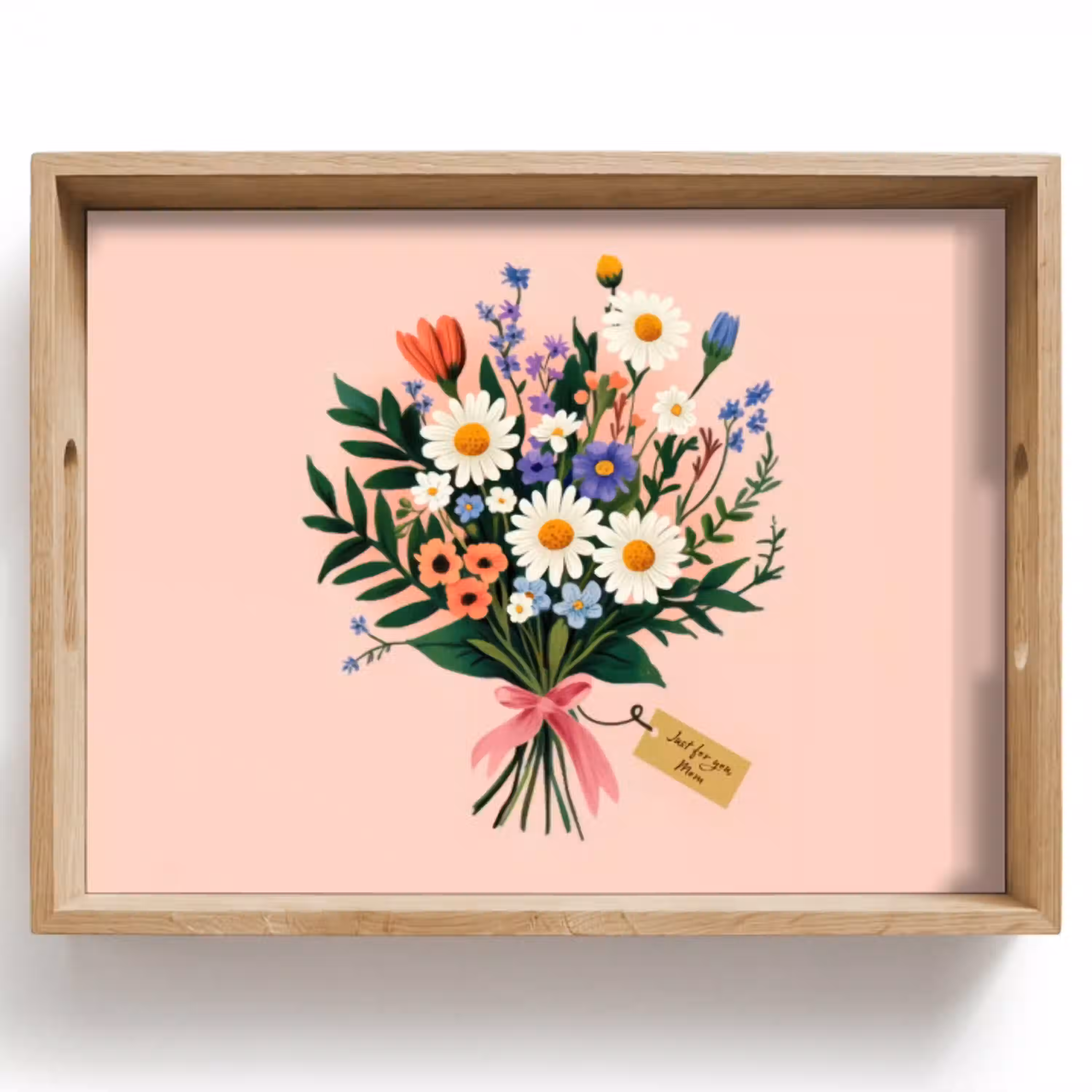 Margrieten - Boeket - Strikje - Roze Dienblad Rechthoek middel -z3d_shopping