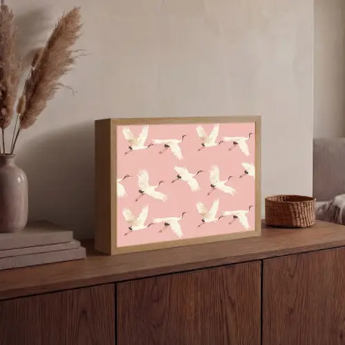 Modern - Kraanvogels - Roze Light Box met batterij (Wandlamp) middel 907 -sfeer2