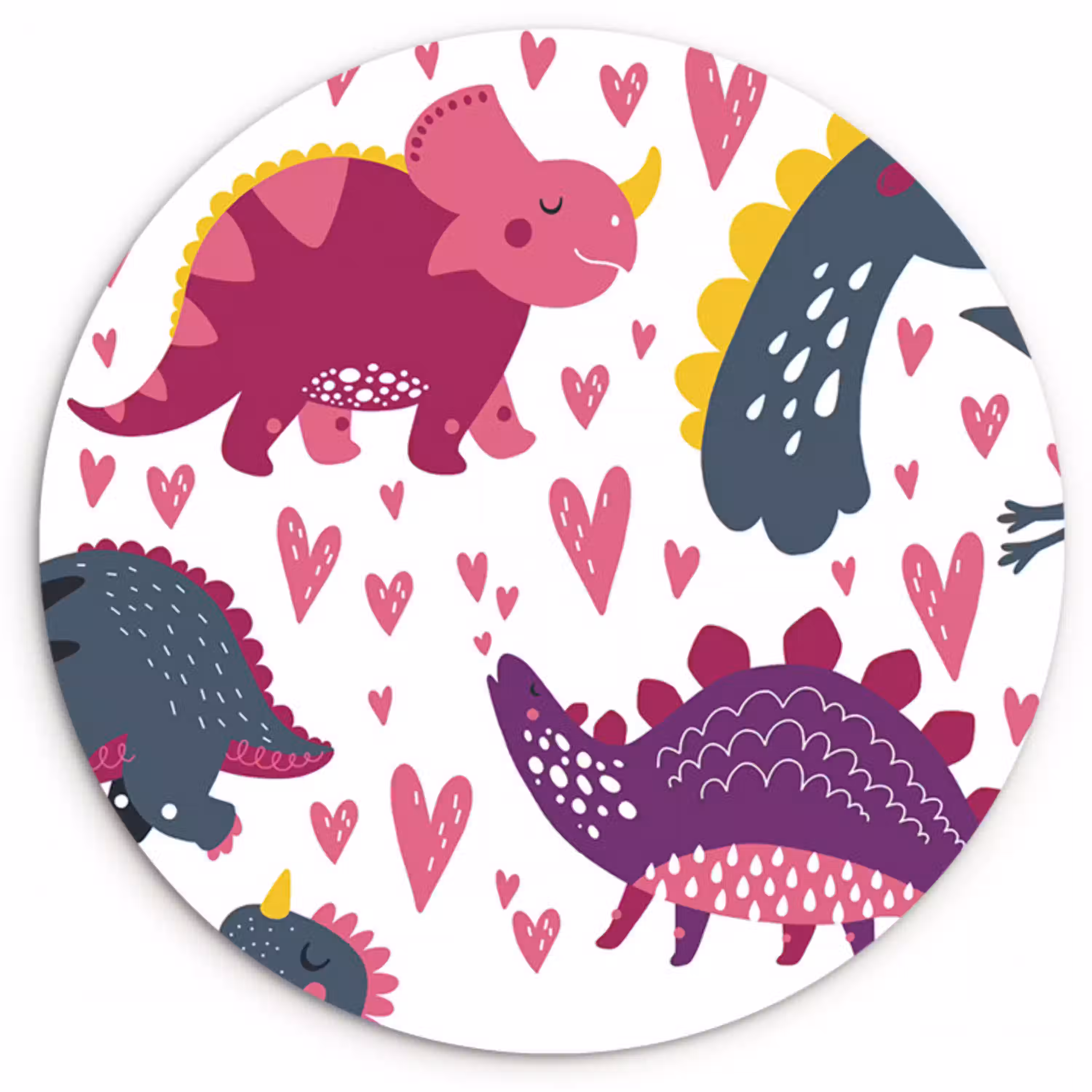 Dino - Hart - Patronen - Roze - Meisjes - Dinosaurus Wandcirkel kunststof plaat 5mm dik klein -3d