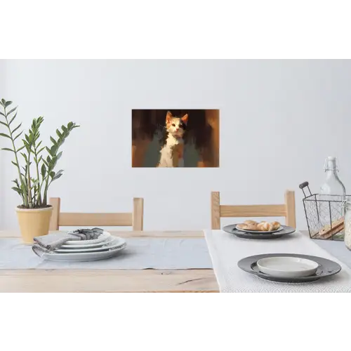 Kat - Geschilderd - Artistiek - Wit Muursticker klein -eettafel