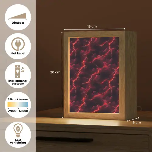 Rood - Onweer - Bliksem - Wolken Light Box met kabel (Tafellamp) klein 925 -USP_NL