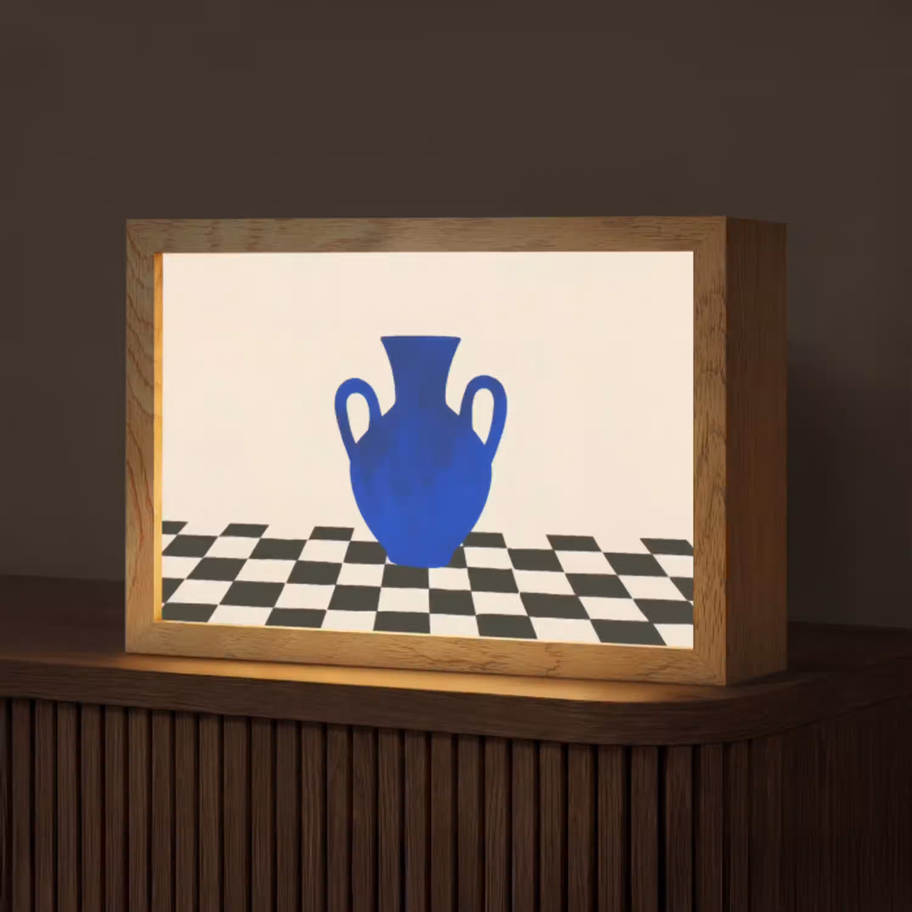 Vaas - Blauw - Geblokt - Modern Light Box met kabel (Tafellamp) klein -z3d_website