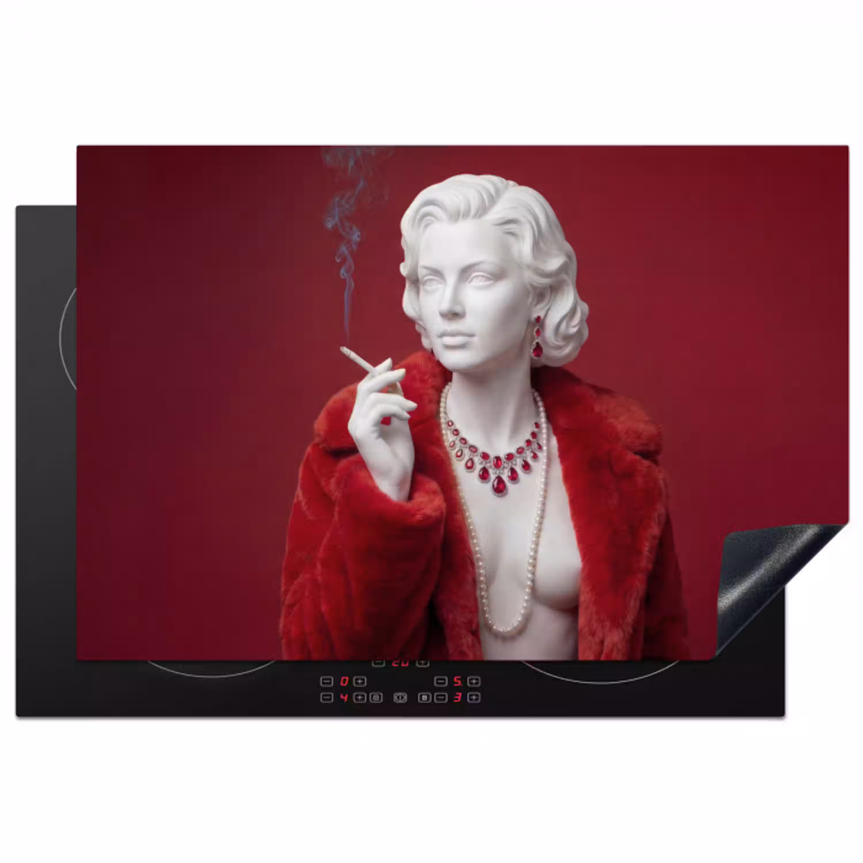 Vrouw - Bontjas - Mode - Klassiek - Rood Inductie beschermer vinyl 3mm klein -3d