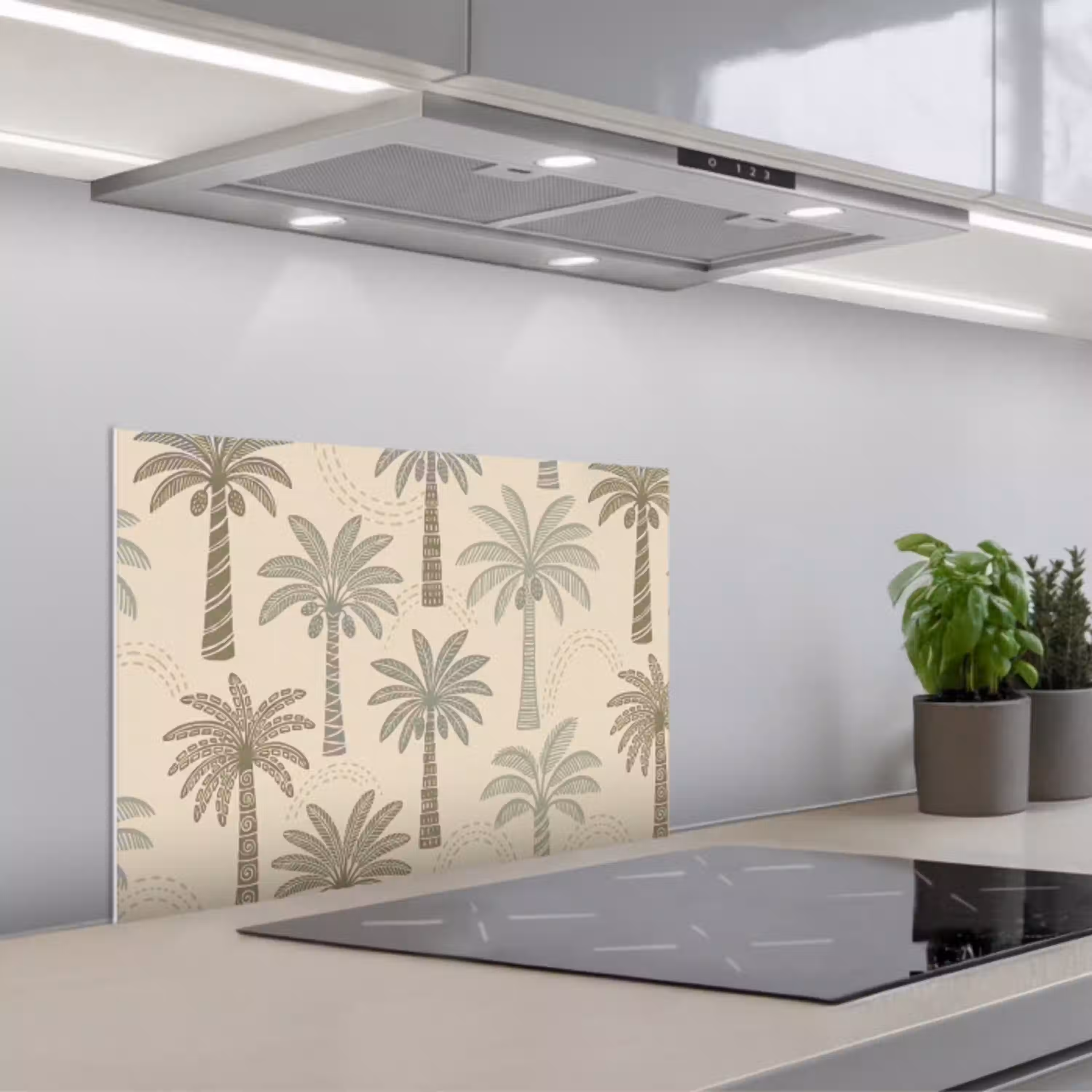 Palmbomen - Patroon - Tropisch - Beige keuken achterwand spatscherm klein -3d_schuin