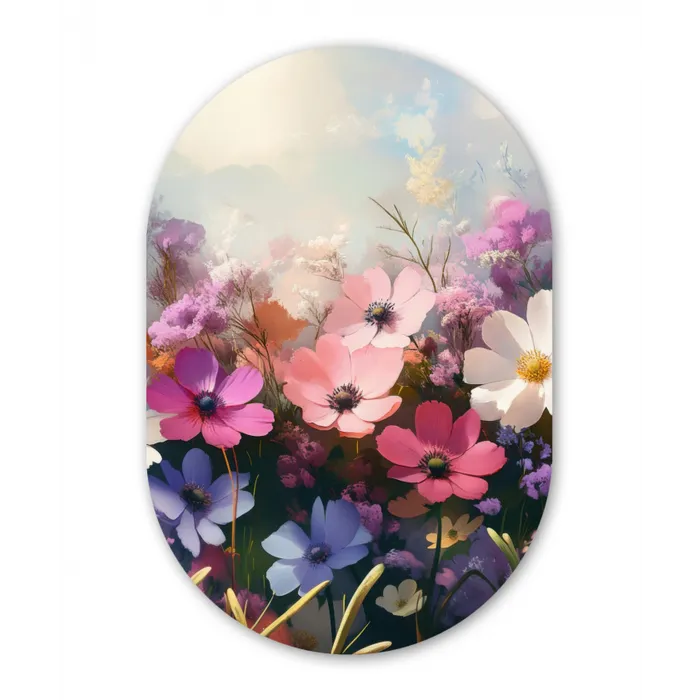 Bloemen - Kleurrijk - Bloei Wandcirkel Ovaal Glas middel -3d