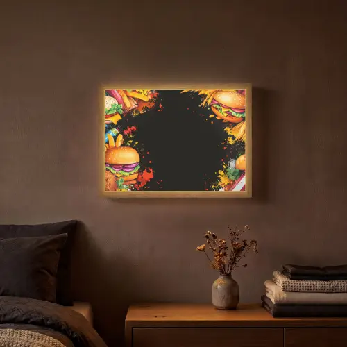 Fastfood - Graffiti - Hamburger - Eten - Modern Light Box met batterij (Wandlamp) middel -sfeer4