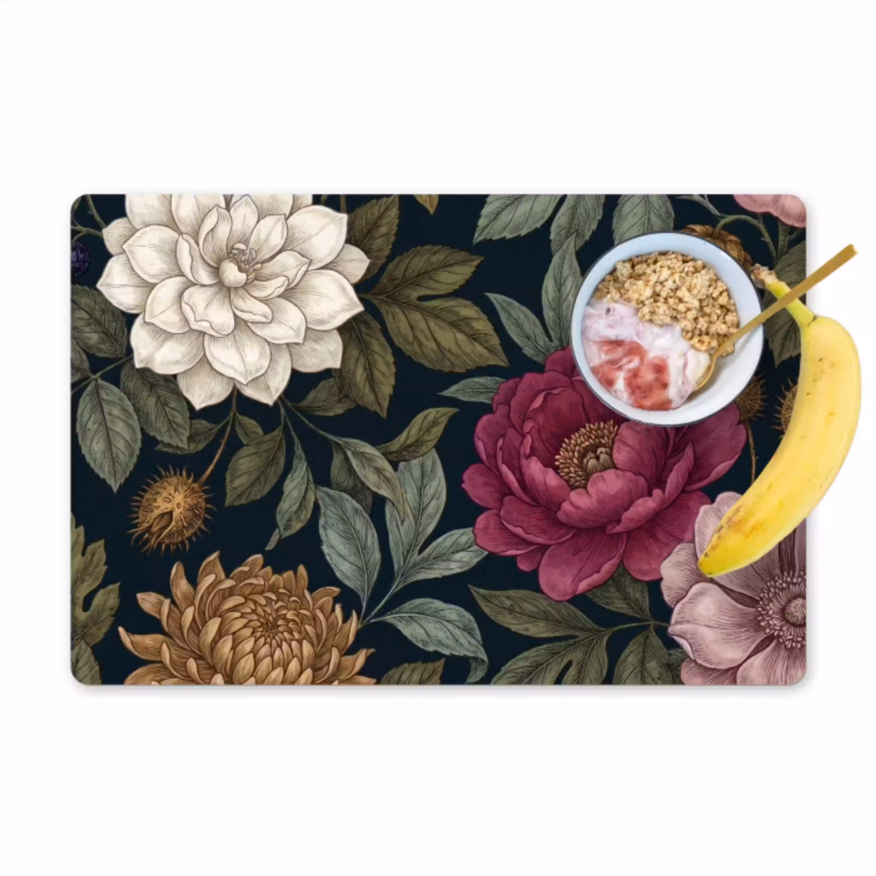 Bloemen - Botanisch - Illustratie - Donker - Vintage Placemat vinyl groot -zzzproduct_Kitchenyeah-website
