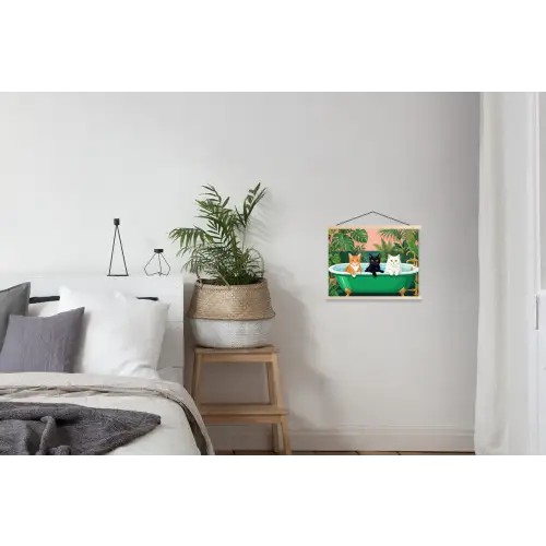 Badkamer - Kattenparade - Kleurrijk textielposter latten blank klein -woonkamer