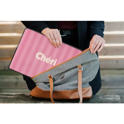 Gestreept - Roze - Chéri laptophoes neopreen klein -tas