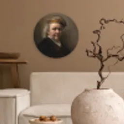 Zelfportret - Schilderij van Rembrandt van Rijn Wandcirkel kunststof plaat 5mm dik klein -sfeer1
