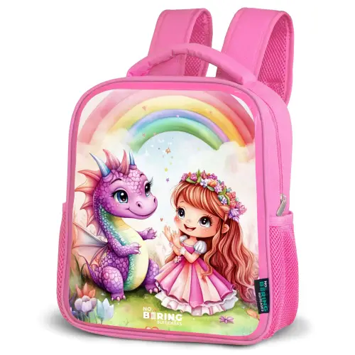Meisje met paarse draak onder regenboog Kinderrugzak - Roze middel -schuin