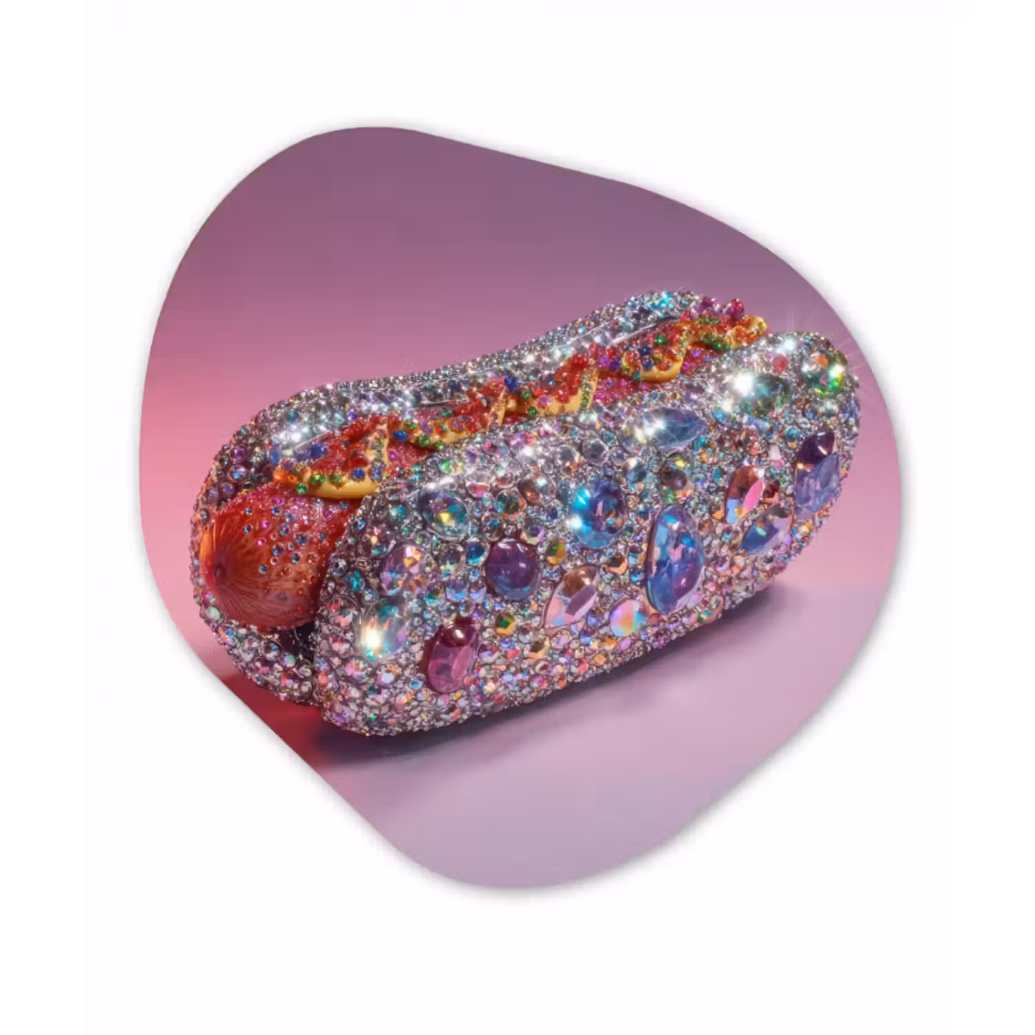 Glasbild Organische Form - Hot Dog - Strasssteine - Glitzer - Lila