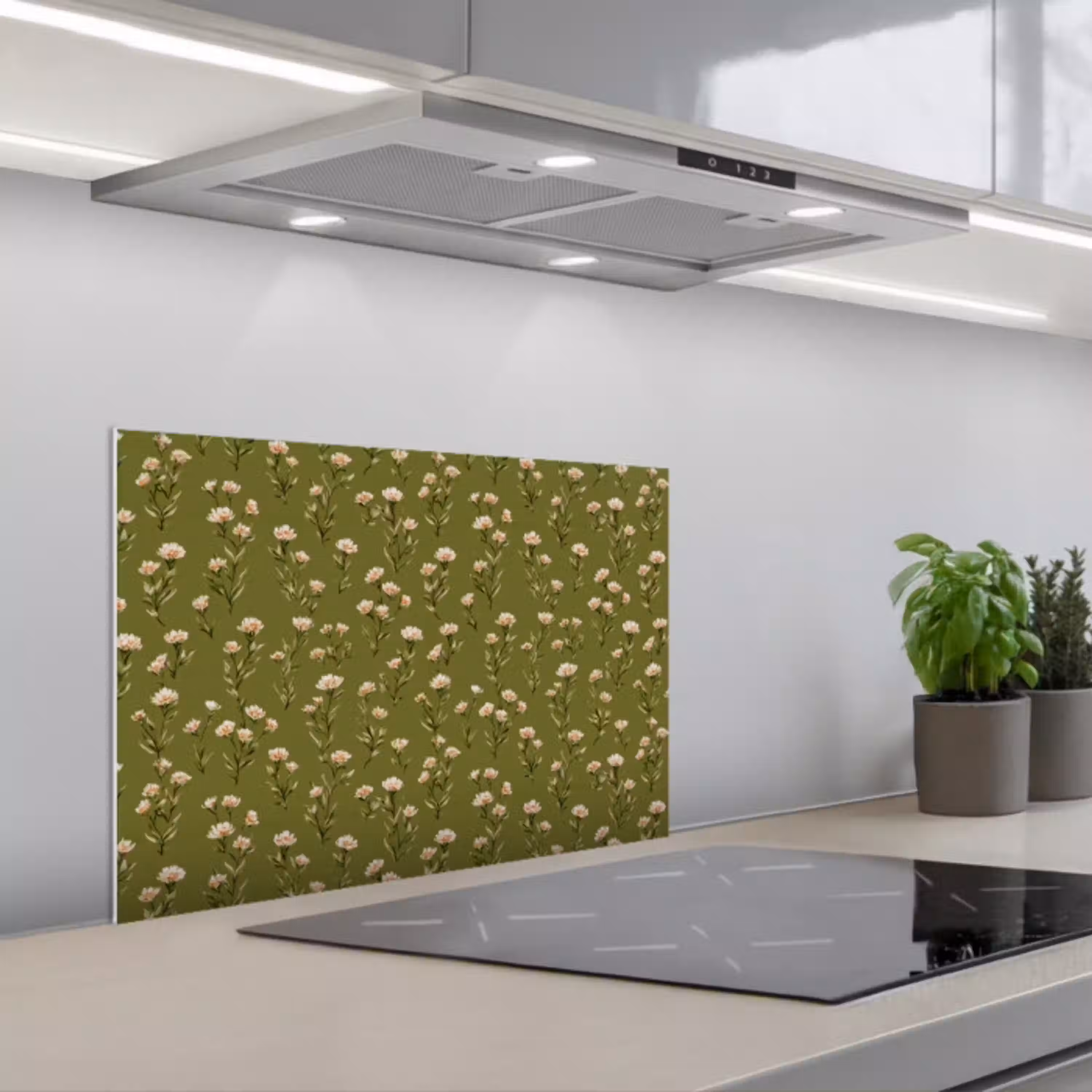 Landelijk - Bloemen -  Groen keuken achterwand spatscherm klein 900 -3d_schuin