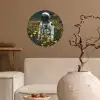 Astronaut - Bloemen - Veld - Geel Wandcirkel behangsticker klein -sfeer1