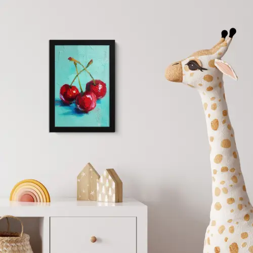 Kersen - Rood - Drie - Geverfd fotolijst zwart zonder passe partout klein -usfeer4_kinderkamer