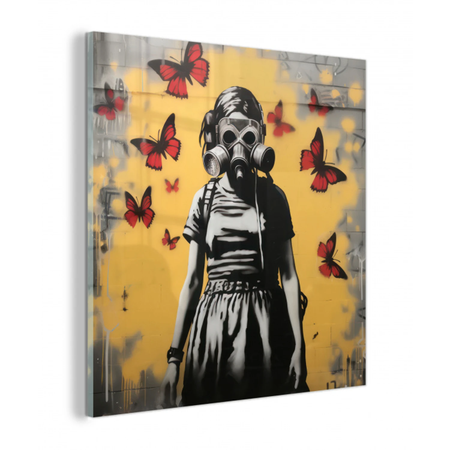 Meisje - Gasmasker - Vlinders - Graffiti plexiglas 5mm klein -z3d
