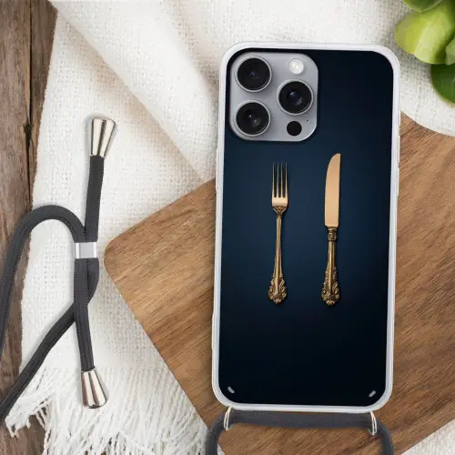 Bestek - Donkerblauw - Goud Hoesje iPhone 16 Pro Max met koord klein -sfeer4