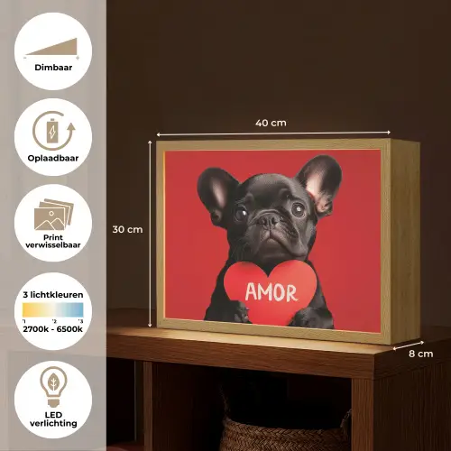 Amor - Hond  - Hartje - Rood Light Box met batterij (Wandlamp) middel -USP_websiteoverzichtNL