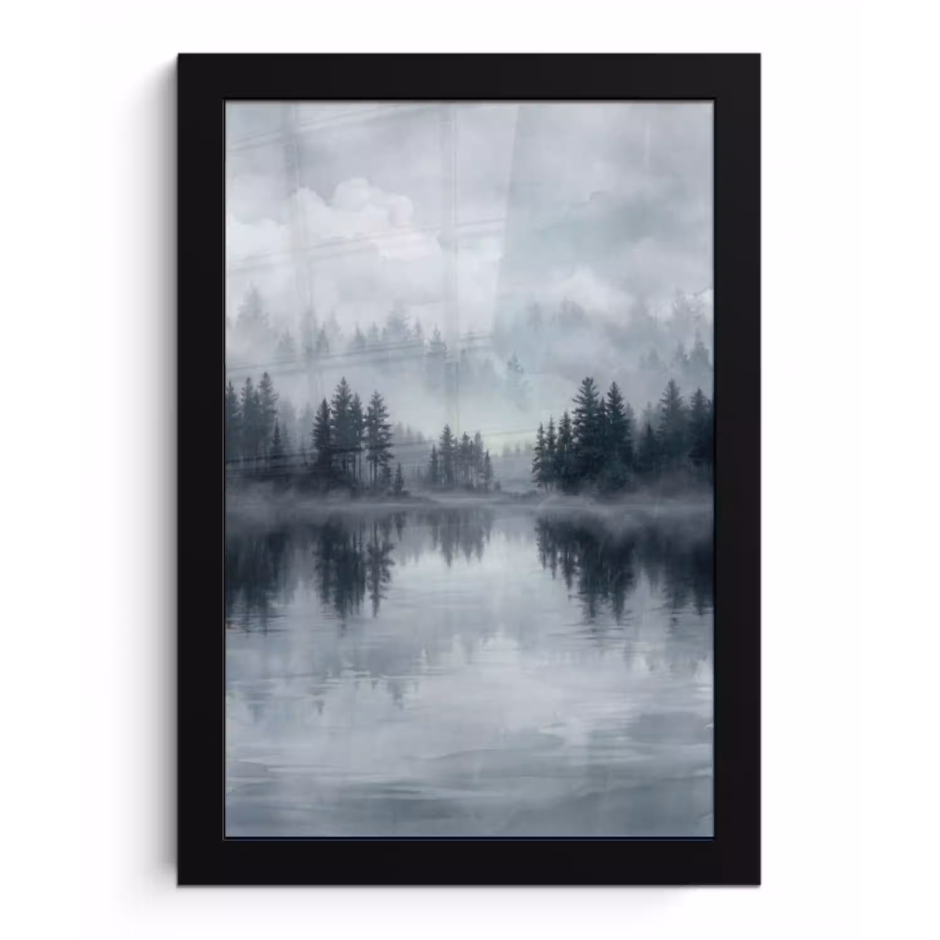 Bos - Meer - Mist - Natuur - Grijs fotolijst zwart zonder passe partout klein -3d