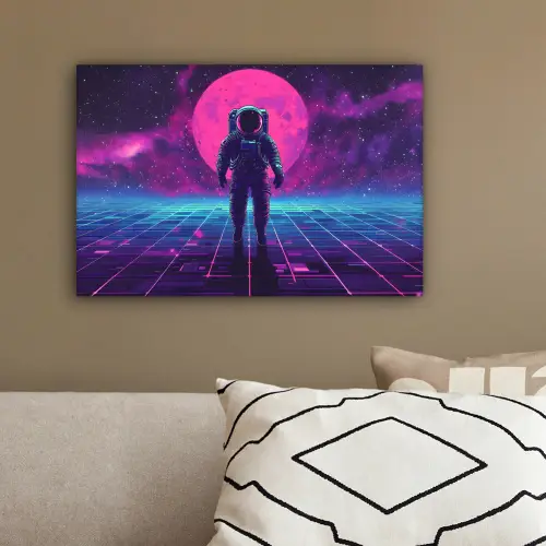 Astronaut - Maan - Roze - Sterrennevels canvas 2cm klein -sfeer3