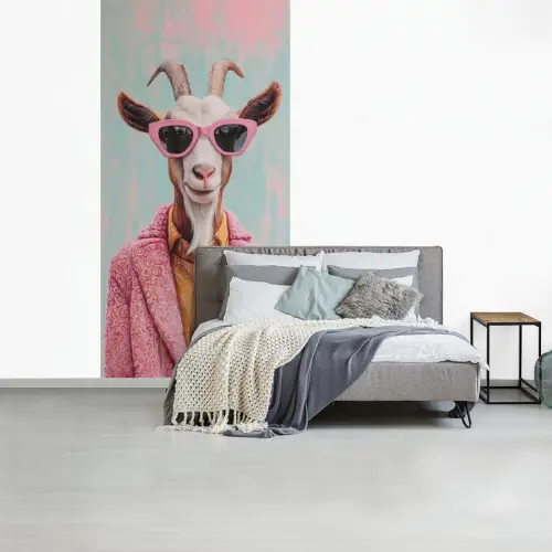 Zonnebril - Roze - Geit - Horen fotobehang vinyl groot -slaapkamer