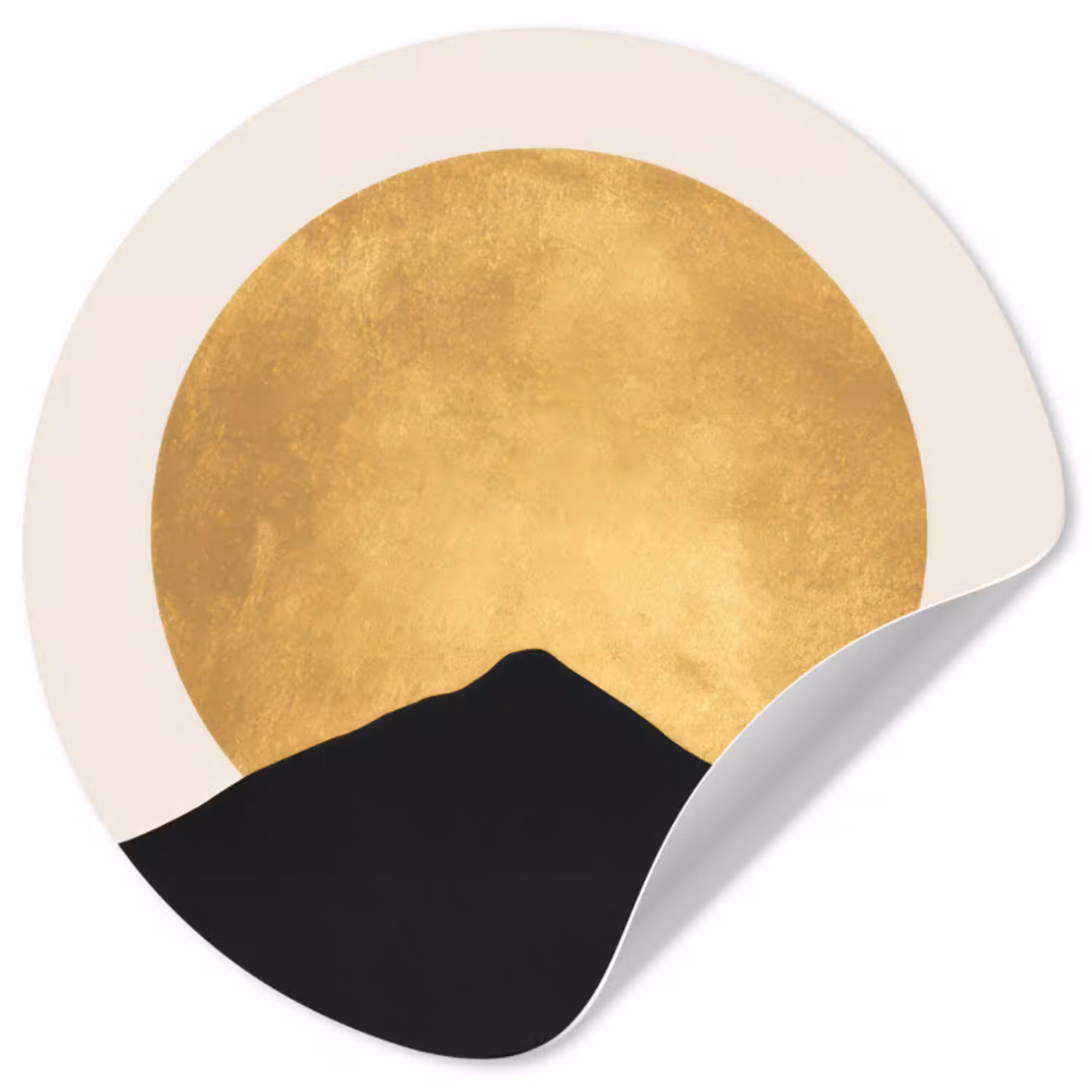 Bergsilhouetten - Gouden cirkel - Beige Wandcirkel behangsticker klein -3d