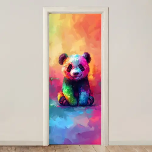 Panda - Dieren - Kleurrijk - Neon deurposter klein -3d_beige