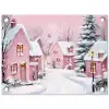 Kerstdorp - Roze - Winter - Sneeuw - Huizen tuinposter los doek klein -3d