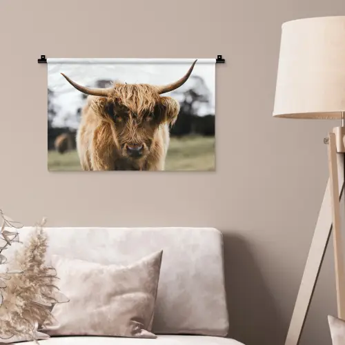 Schotse Hooglander -  Koe - Gras - Dieren - Natuur Wandkleed katoen klein -sfeer4