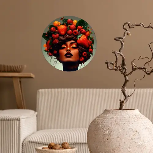 Vrouw - Chocolade - Frambozen - Aardbeien - Koekjes Wandcirkel behangsticker klein -sfeer1