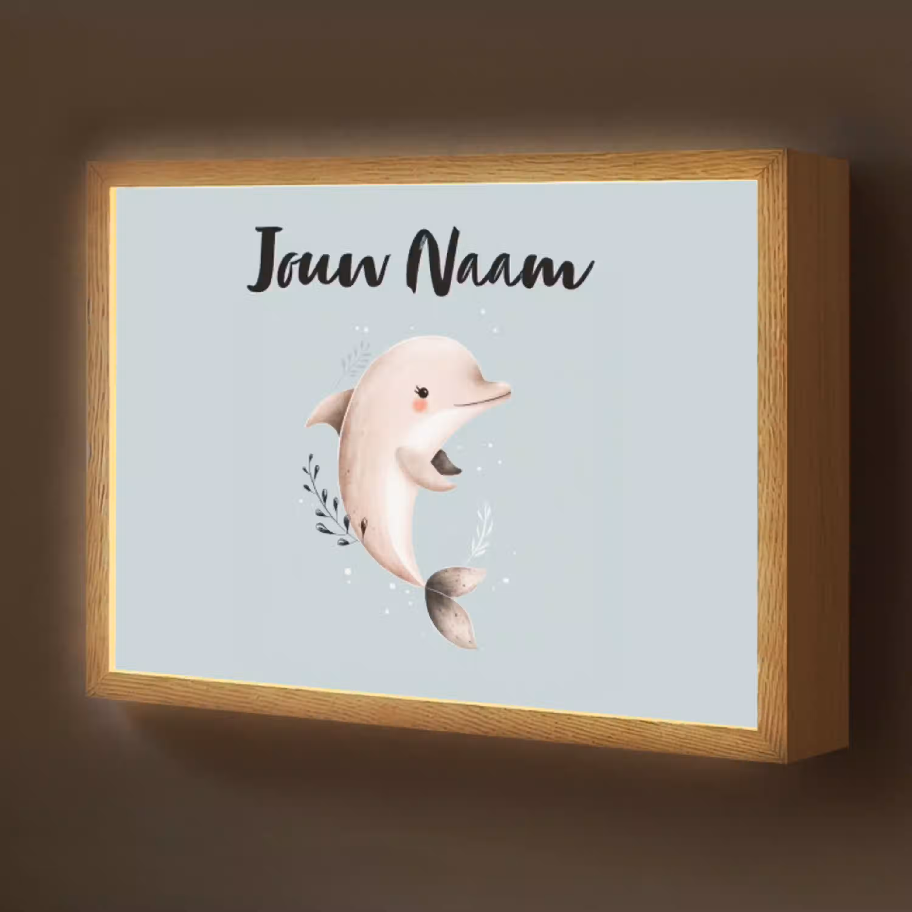 Dolfijn - Zeewier - Grijs Light Box met batterij (Wandlamp kind) middel -z3d_website