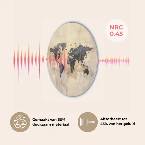 Wereldkaart - Goud - Zwart - Abstract Akoestische PET Vilt - Rond klein -USP_NL