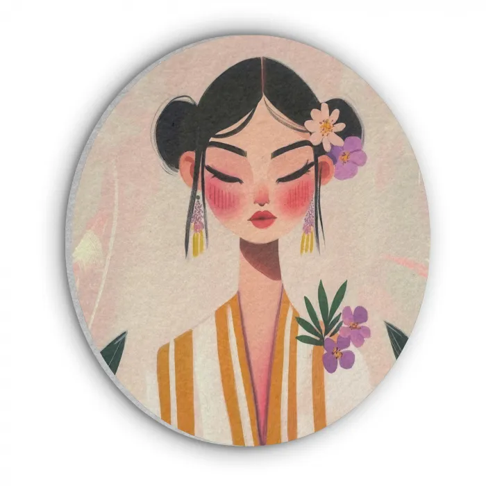 Vrouw - Bloemen - Pastel Akoestische PET Vilt - Rond klein -3d