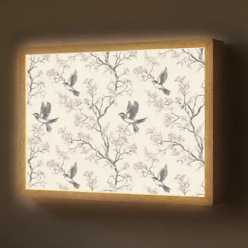 Takken - Vogels - Beige Light Box met batterij (Wandlamp) middel 907 -z3d_website