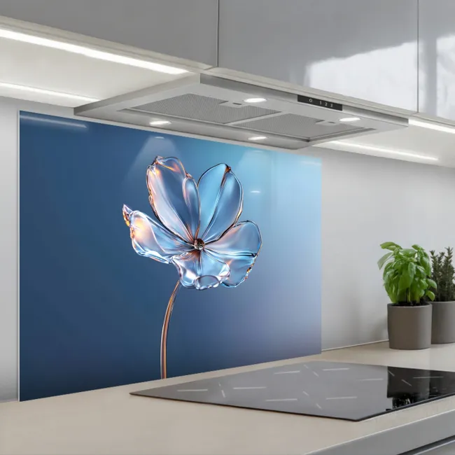 Spritzschutz Küche - Blau - Blume - Gläser - Verziert