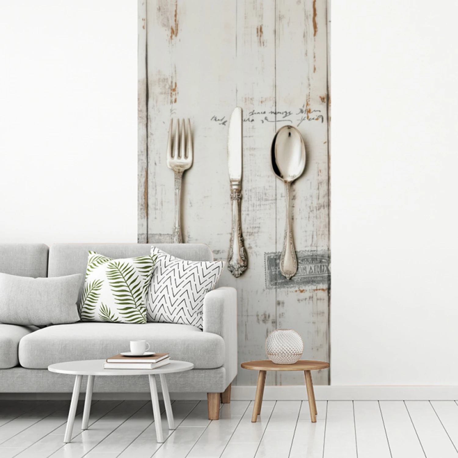Zilver - Bestek - Hout fotobehang vinyl groot -woonkamer