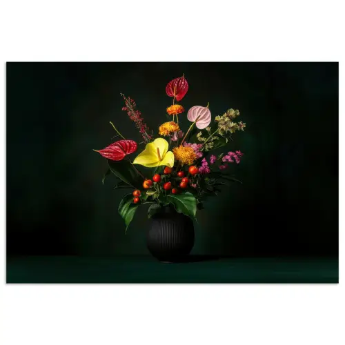 Bloemen - Vaas - Zwart poster papier klein -3d