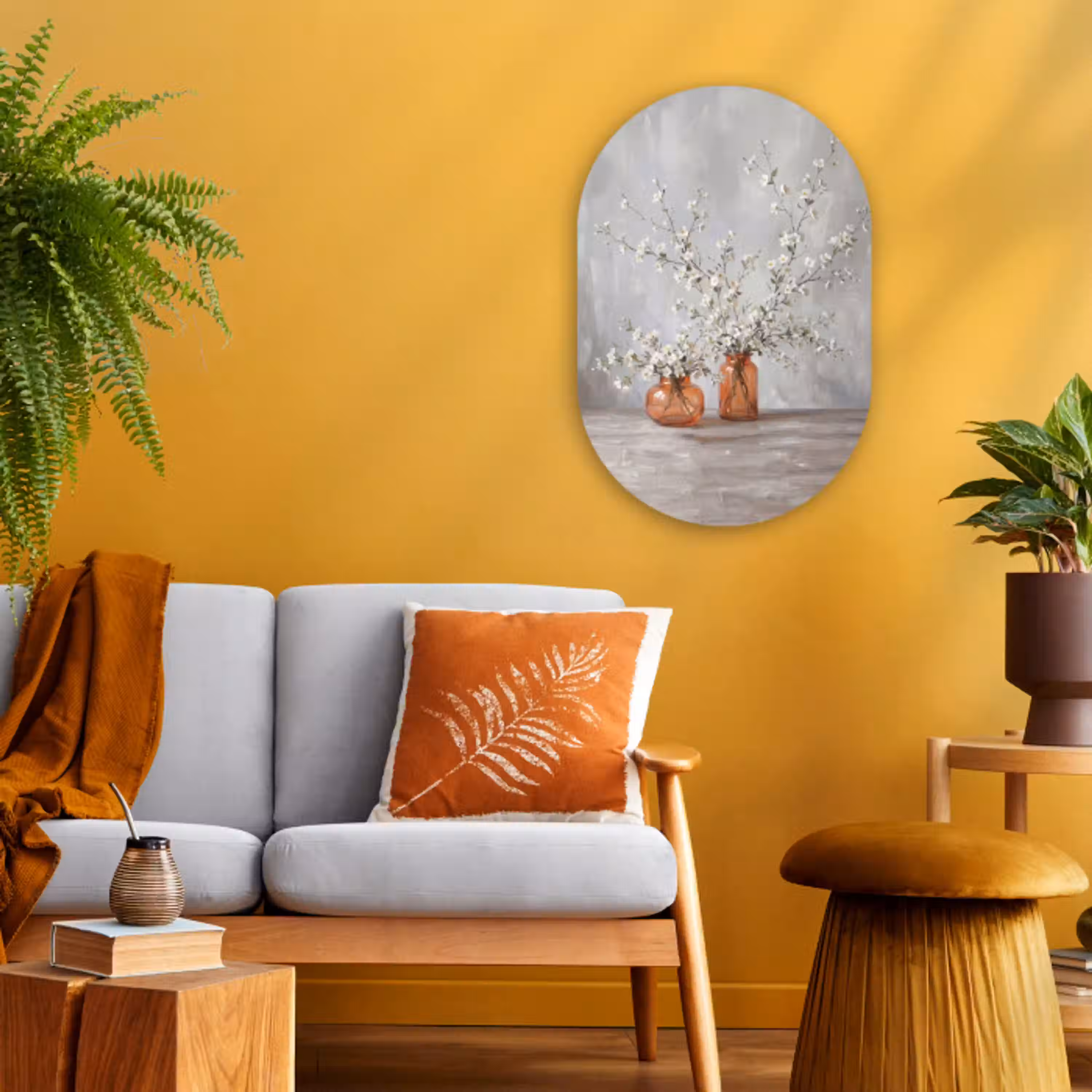 Vazen - Bloemen - Oranje Wandcirkel Ovaal Forex klein -sfeer4