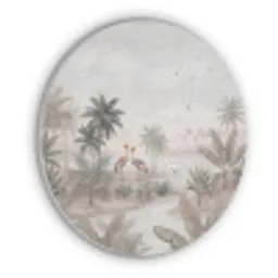 Kraanvogels - Palmbomen - Tropisch Akoestische PET Vilt - Rond klein -3d