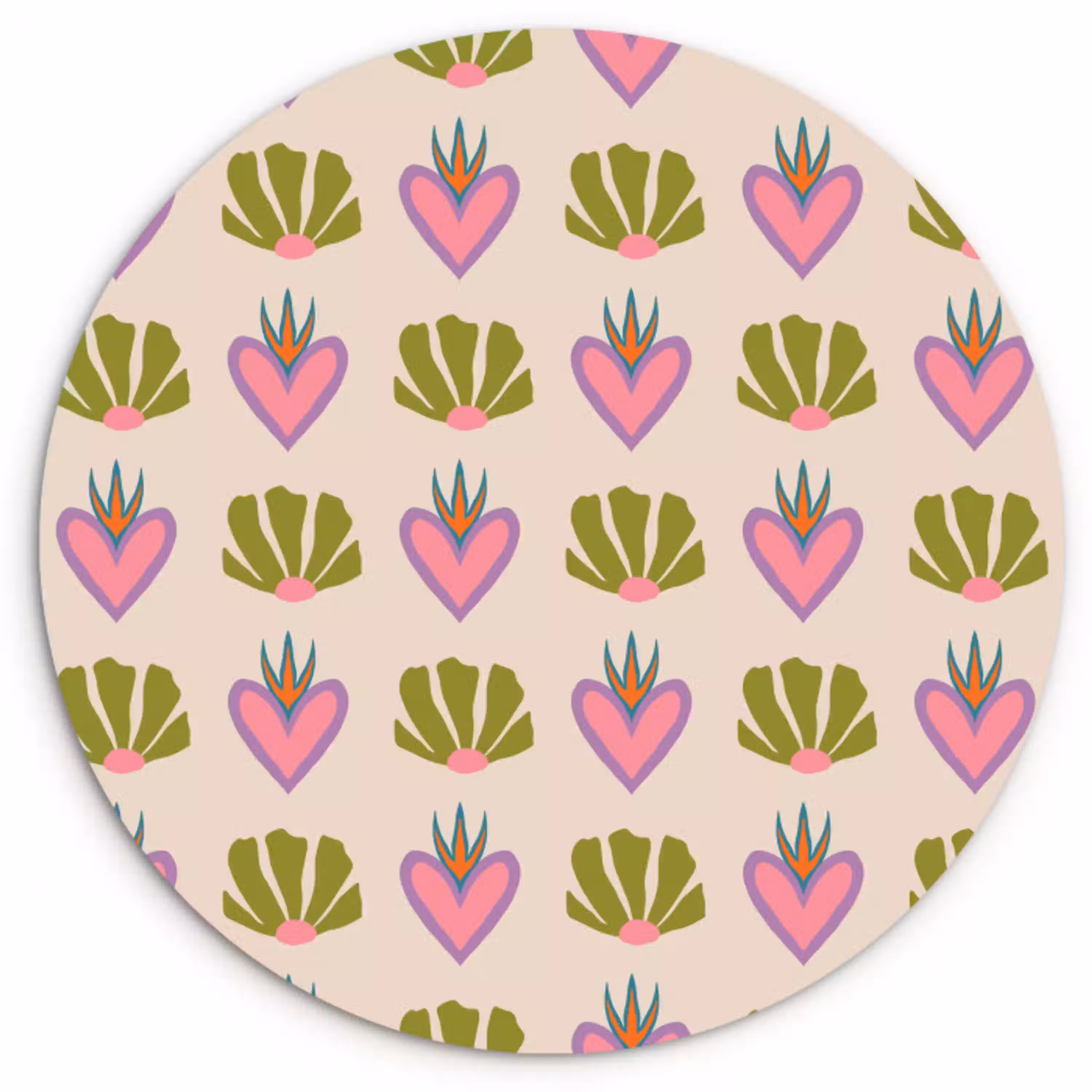 Patroon - Beige - Hartjes - Bloemen Wandcirkel plexiglas klein 852 -3d