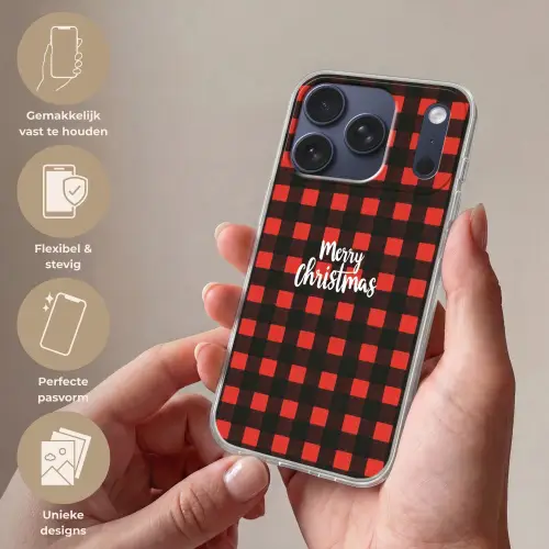 Geruit - Rood - Tekst - Christmas Telefoonhoesje iPhone 17 Pro klein -sfeer3_NL