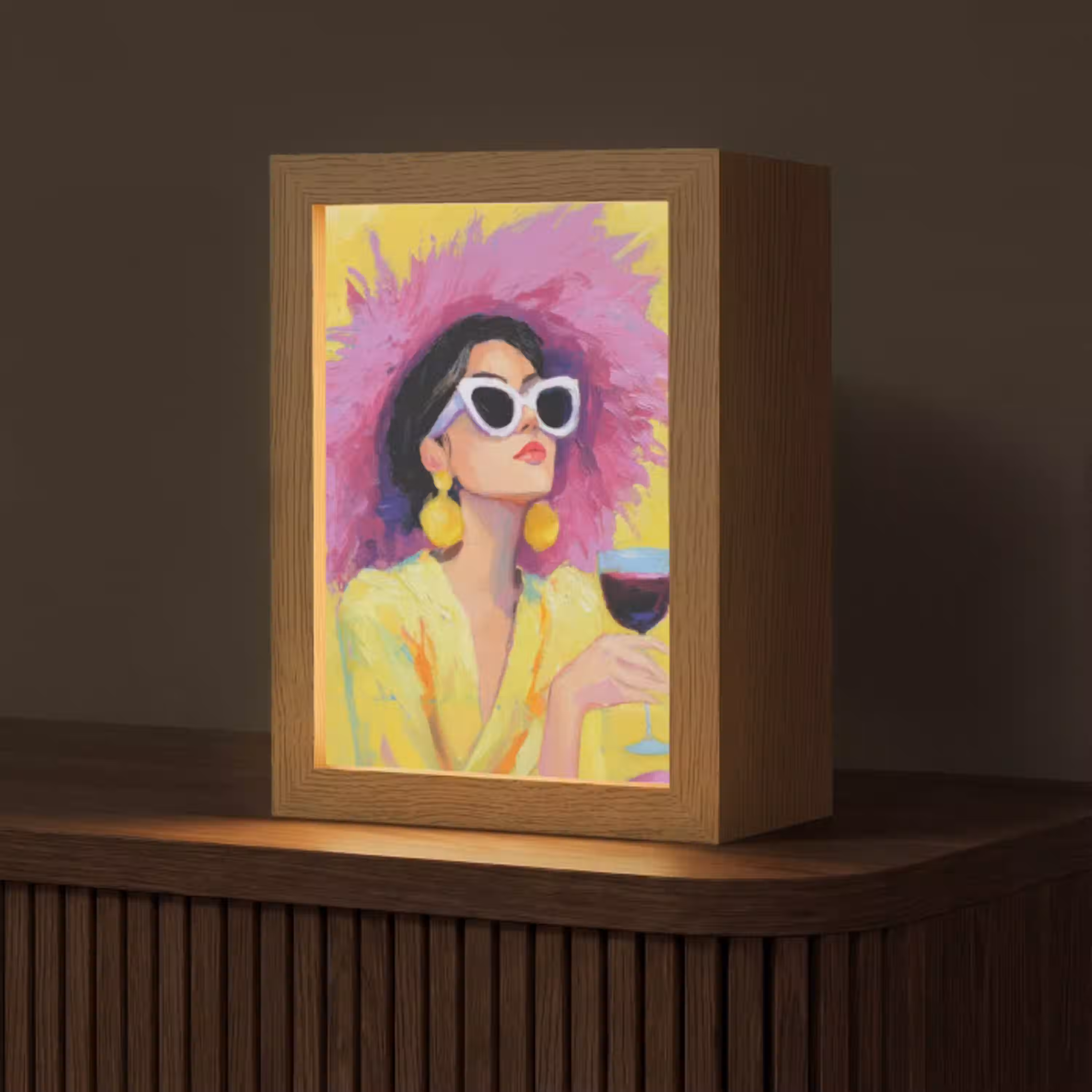 Vrouw - Hoed - Paars - Wijn Light Box met kabel (Tafellamp) klein -z3d_website