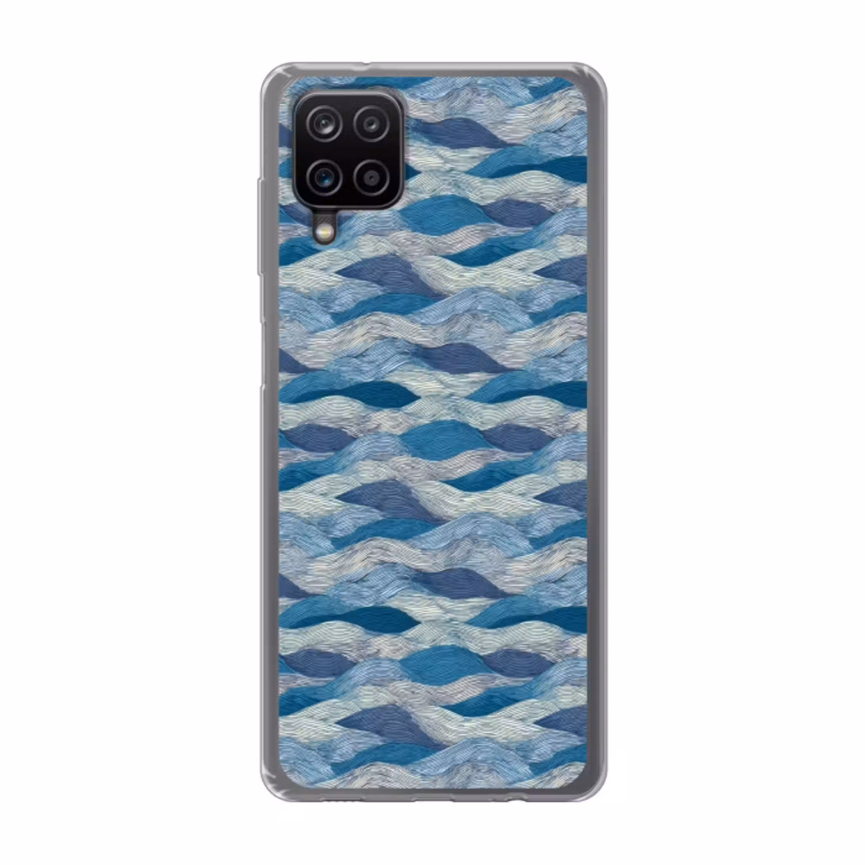 Getekend - Blauw - Wit - Golvend - Streepjes Telefoonhoesje Samsung Galaxy A12 klein 372 -3d