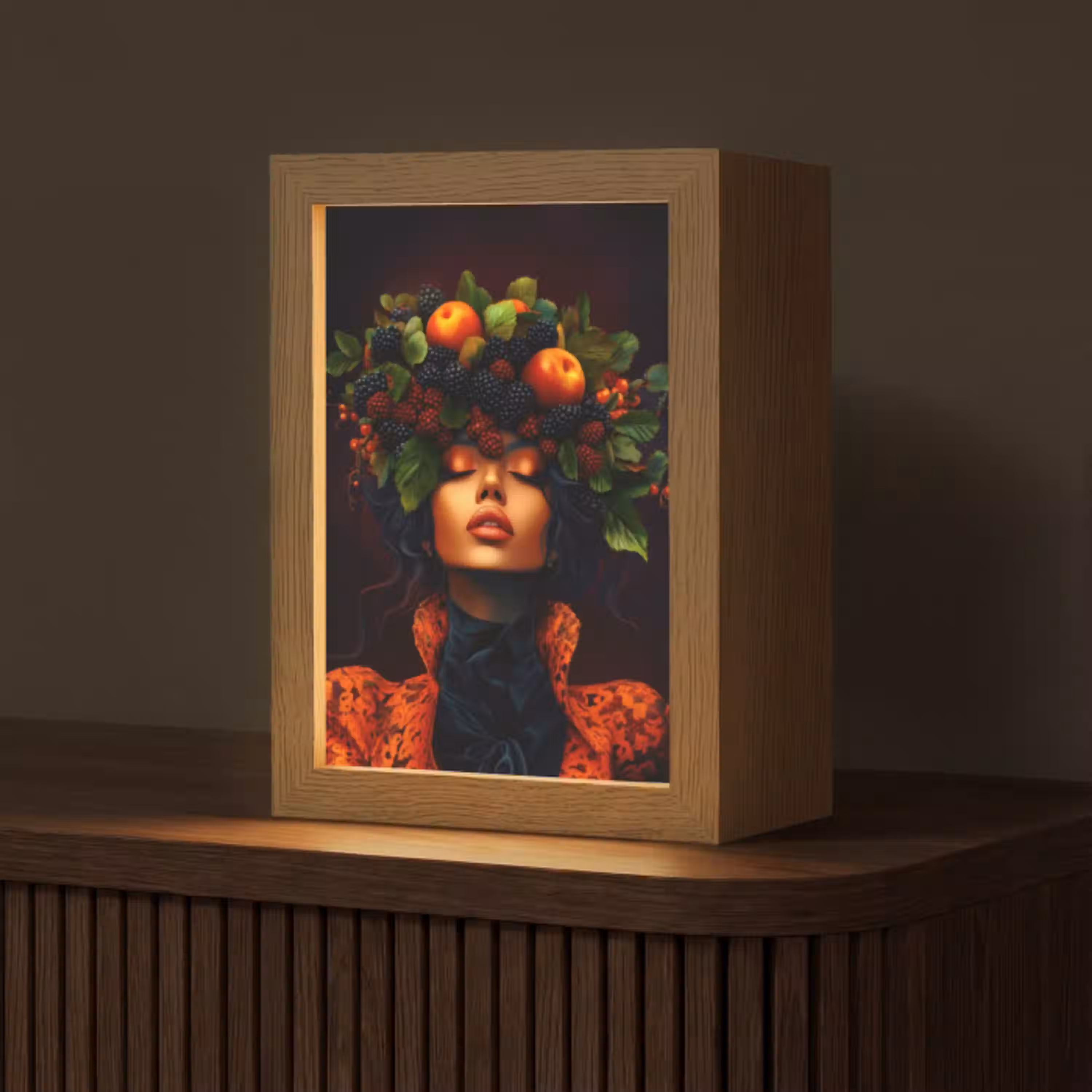 Vrouw - Zwart - Bessen - Bramen - Appels Light Box met kabel (Tafellamp) klein -z3d_website