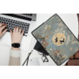 Kraanvogels - Maan - Bloemen - Blauw laptophoes neopreen klein -bureau