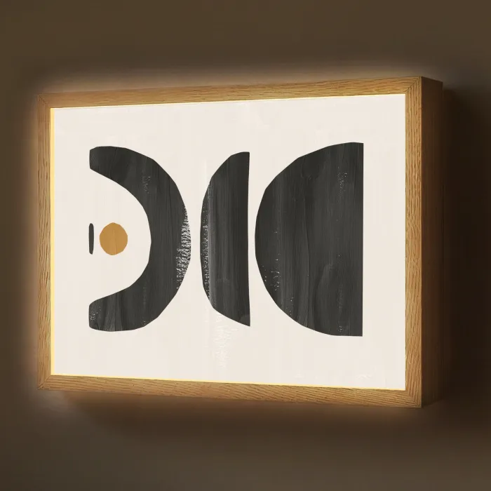 Abstract - Halve cirkel - Kunst - Zwart wit Light Box met batterij (Wandlamp) middel -z3d_website