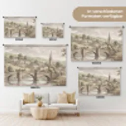 Dorp - Brug - Uitzicht - Groen Wandkleed katoen klein -tsfeer8_DE