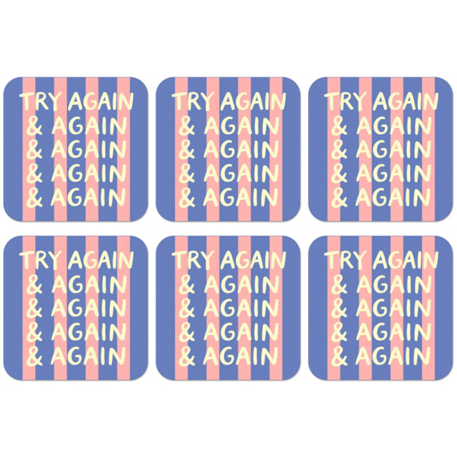 Try again - Strepen - Roze - Verticaal - Blauw onderzetter kurk middel -zkaufland3dotto
