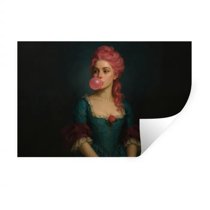 Vrouw - Portret - Kauwgombel Muursticker klein -3d